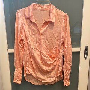 Young Fabulous & Broke Light Orange Coral Wrap Front Collar Blouse, NWT